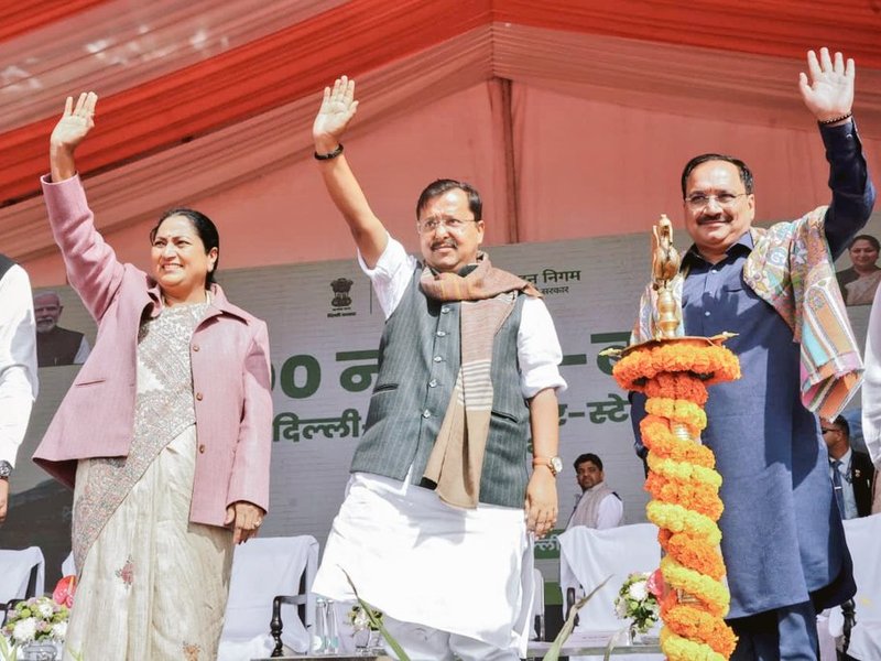 BJP President Nitin Nabin launches 500 DTC e-buses, flays AAP govt for failure