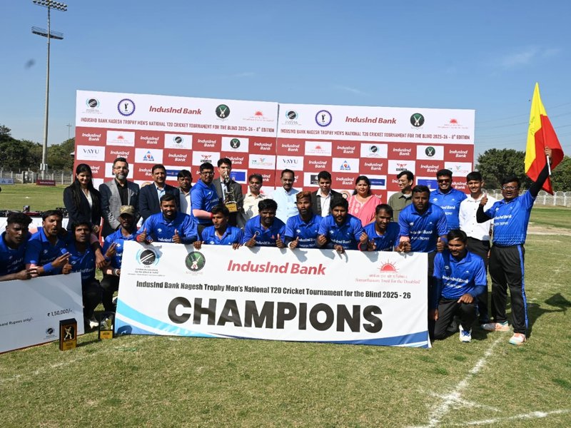 Karnataka beat Delhi in Super Over to bag national T20 cricket title in the Nagesh Trophy – Men’s National T20 Cricket Tournament for the Blind 2025 at Tau Devi Lal Stadium on Friday. Photo credit: CABI