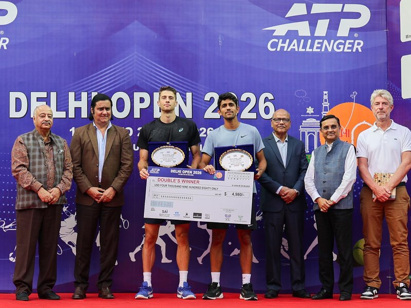 Top seeds Siddhant Banthia and Alexander Donski save a match point to win doubles title in the 2026 ATP Delhi Open at the DLTA Complex in New Delhi. Photo credit: DLTA