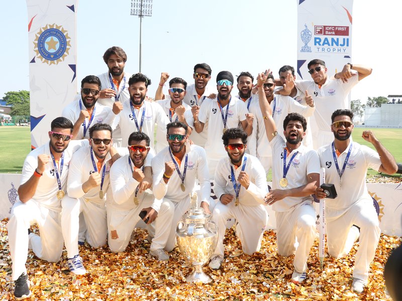 ‘Hard to describe, went numb for a while,’ reveals Mithun Manhas on Jammu and Kashmir winning Ranji Trophy title by beating Karnataka in the final in Hubli on Saturday. Photo credit: IANS 