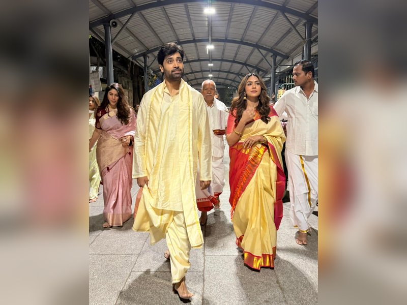 Mrunal Thakur, Adivi Sesh offer prayers at Tirupati Balaji temple ahead of Dacoit release