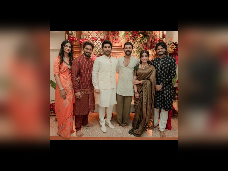 Newlyweds Vijay Deverakonda- Rashmika Mandanna attend Allu Sirish’s Pelli Koduku ceremony