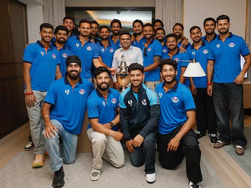 ICC chairman Jay Shah meets J&K players after historic Ranji Trophy triumph (Credit: X/Jay Shah)