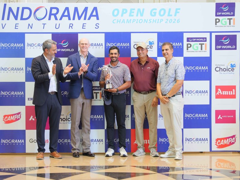 Saptak Talwar secures victory in the DP World PGTI’s Indorama Ventures Open Golf Championship 2026 in Ahmedabad. Photo credit: PGTI