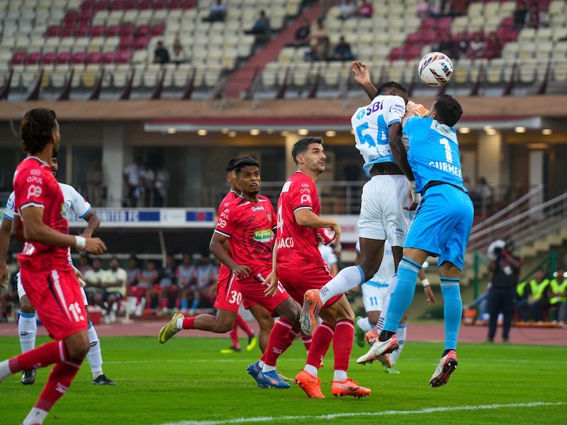 Andy Rodríguez's brace against Jamshedpur FC earns NorthEast United FC first win in the Indian Super League (ISL) 2025-26 at the Indira Gandhi Athletic Stadium in Guwahati on Sunday. Photo credit: 