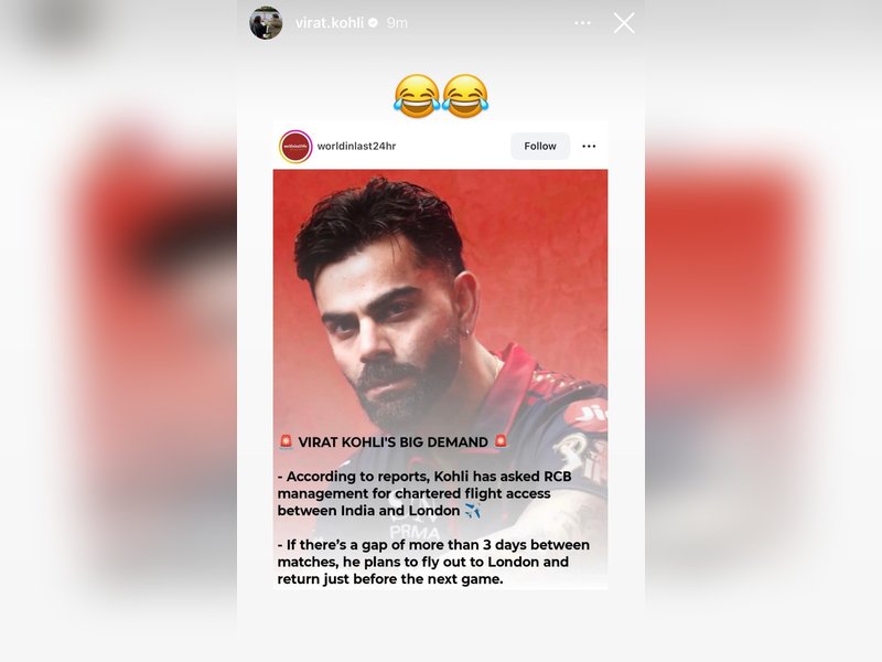 Kohli laughs off reports suggesting demands for 'chartered flight access' in IPL
