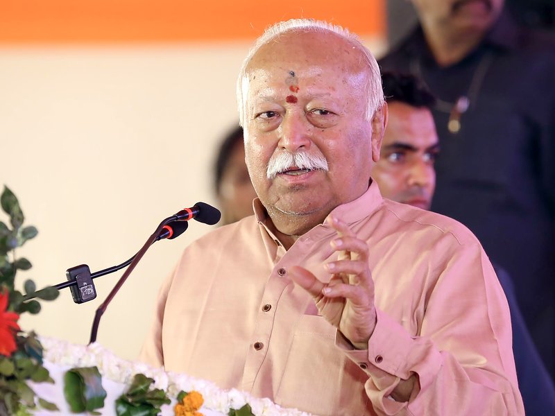 Mathura: RSS chief Mohan Bhagwat addresses during the inauguration of Jeevan Deep Ashram in Vrindavan, Mathura, on Tuesday, March 24, 2026. (Photo: IANS)