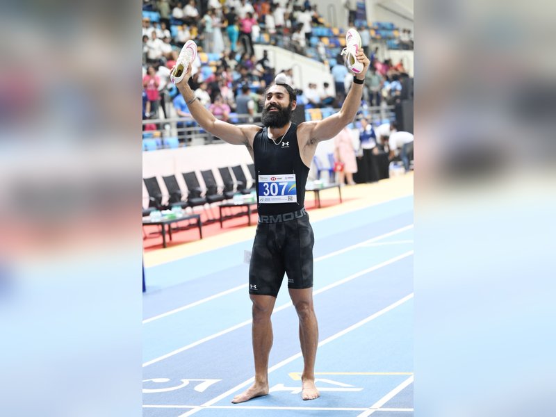 Gurvindervir Singh sprints to glory in 60m dash  on the final day of the two-day first National Indoor Athletics Championships at Indoor Stadium in Bhubaneswar on Wednesday. Photo credit: AFI