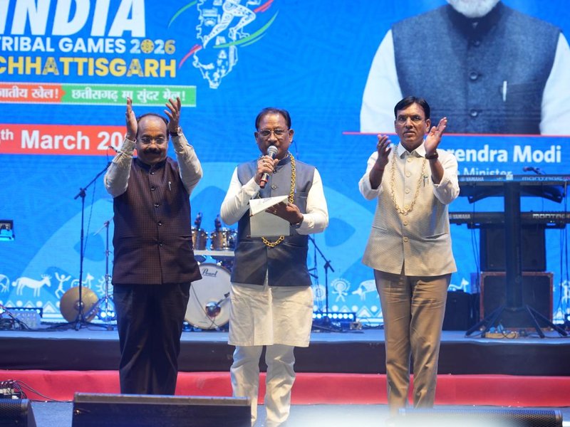 Dr. Mansukh Mandaviya inaugurates Khelo India Tribal Games (KITG) 2026; highlights rich tribal sporting talent, which commenced on Wednesday across three cities in Chhattisgarh and will continue until April 3. Photo credit: SAI Media