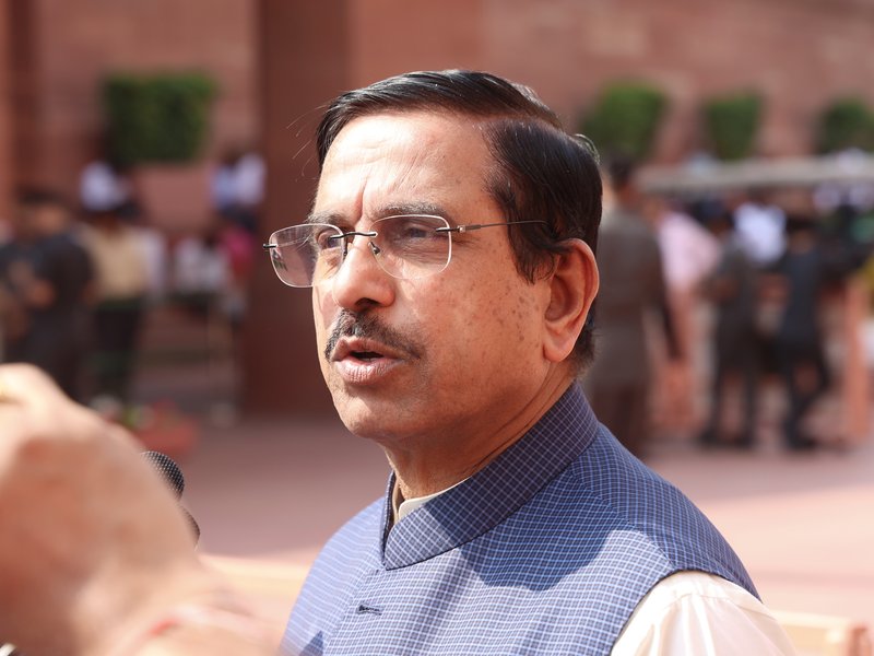 New Delhi: Union Minister Pralhad Joshi at the Parliament House complex during the second part of the Budget Session in New Delhi on Friday, March 27, 2026. (IANS/Premnath Pandey)