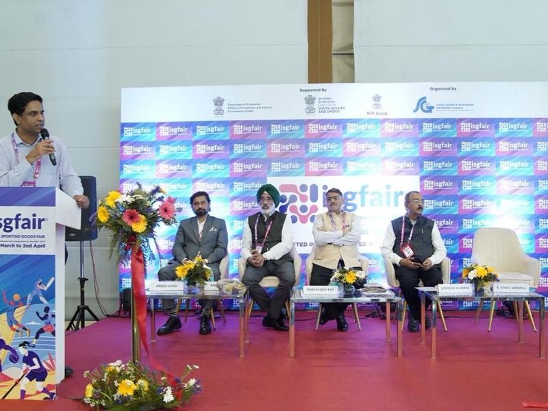 Secretary, Sports, urges industry to position India as a global hub for sports goods manufacturing at the India Sporting Goods Fair (ISGF) 2026, . Photo credit: PIB