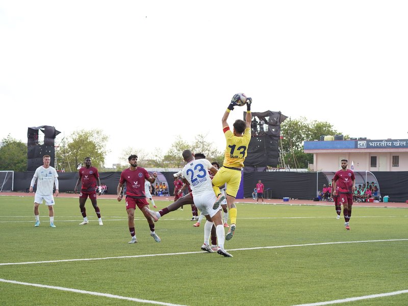 Clinical Rajasthan United ease past Chanmari FC 2-0 in the Indian Football League (IFL) 2025-26 at the Vidhyadhar Nagar Stadium in Jaipur on Wednesday. Photo credit: AIFF