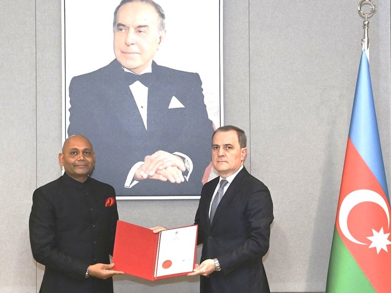 Envoy-designate Abhay Kumar meets Azerbaijan FM, presents letter of credence​ (Photo: @AmbassadorAbhay/X)