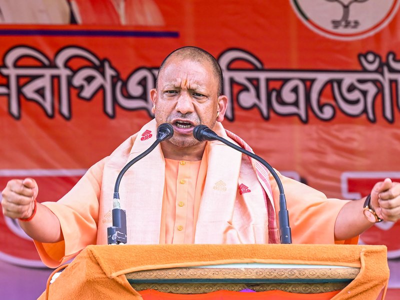 Barpeta: Uttar Pradesh Chief Minister Yogi Adityanath addresses a public rally ahead of Assam Assembly elections in Barpeta district of Assam on Friday, April 03, 2026. (Photo: IANS/X/@myogiadityanath)