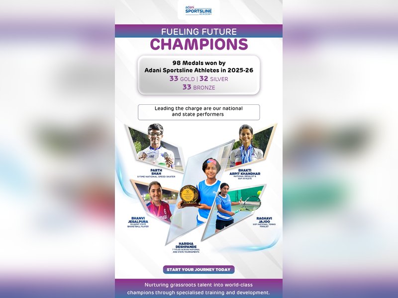 Adani Sportsline Academy athletes win 98 medals across disciplines in the 2025–26 season in Ahmedabad. Photo credit: 