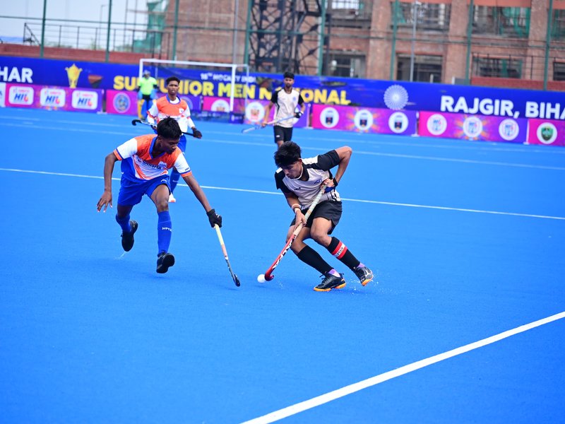 UP, MP, Jharkhand win in Div A; Delhi, Telangana, Karnataka win in Div B on Day 6 of action in the 16th Hockey India Sub Junior Men National Championship 2026, in Rajgir, Bihar, on Monday. Photo credit: Hockey India