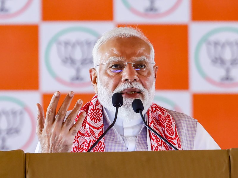 Dibrugarh: Prime Minister Narendra Modi addresses a public meeting ahead of Assam Assembly elections in Dibrugarh on Monday, April 6, 2026. (Photo: IANS)