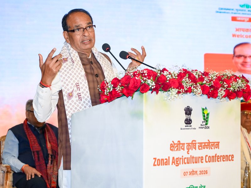 Jaipur: Union Agriculture and Farmers Welfare Minister Shivraj Singh Chouhan addresses during the inaugural session of the Western Regional Agricultural Conference in Jaipur on Tuesday, April 7, 2026. (Photo: IANS)