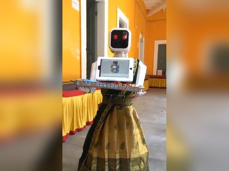 Saree-clad robot welcomes voters at Puducherry polling station