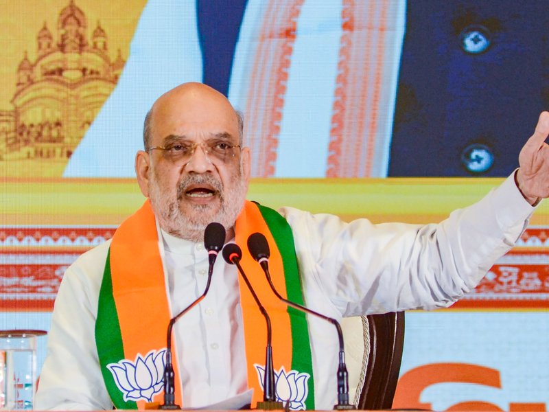 Kolkata: Union Home Minister Amit Shah speaks during the release of the BJP Sankalp Patra for the West Bengal Assembly Election 2026, in Kolkata on Friday, April 10, 2026. (Photo: IANS)