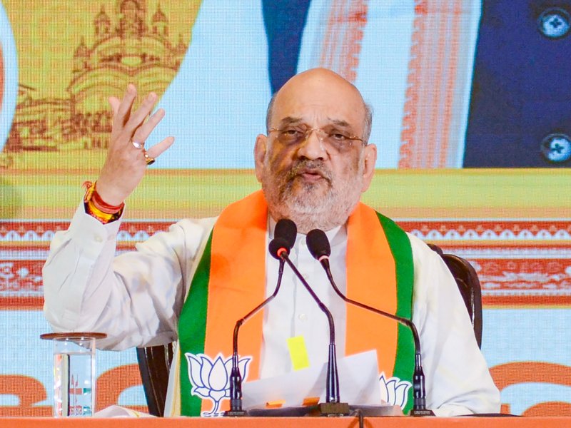 Kolkata: Union Home Minister Amit Shah speaks during the release of the BJP Sankalp Patra for the West Bengal Assembly Election 2026, in Kolkata on Friday, April 10, 2026. (Photo: IANS)