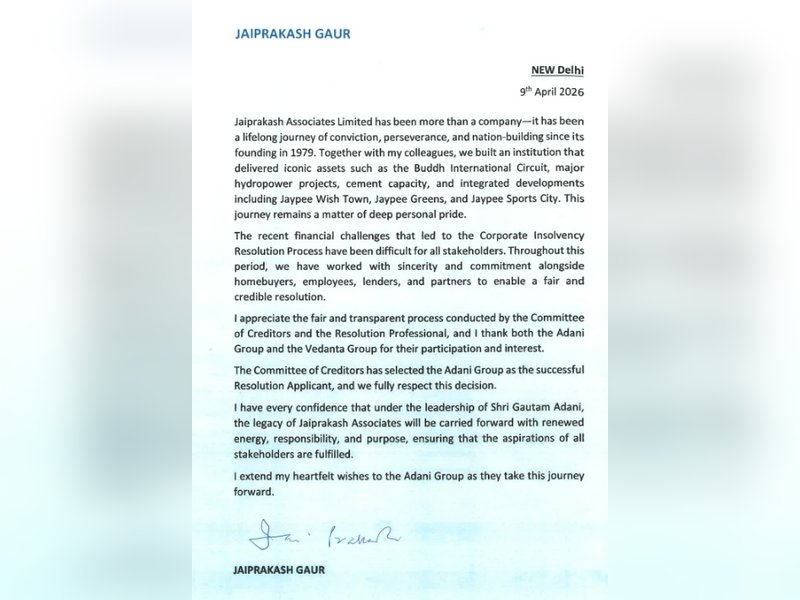 Jaiprakash Gaur expresses full confidence in Adani Group to take Jaiprakash Associates forward