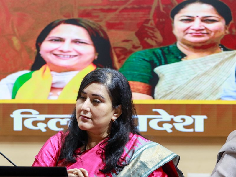New Delhi: Bharatiya Janata Party (BJP) MP Bansuri Swaraj during a press conference at the Delhi BJP office in New Delhi on Sunday, April 12, 2026. (Photo: IANS/Qamar Sibtain)