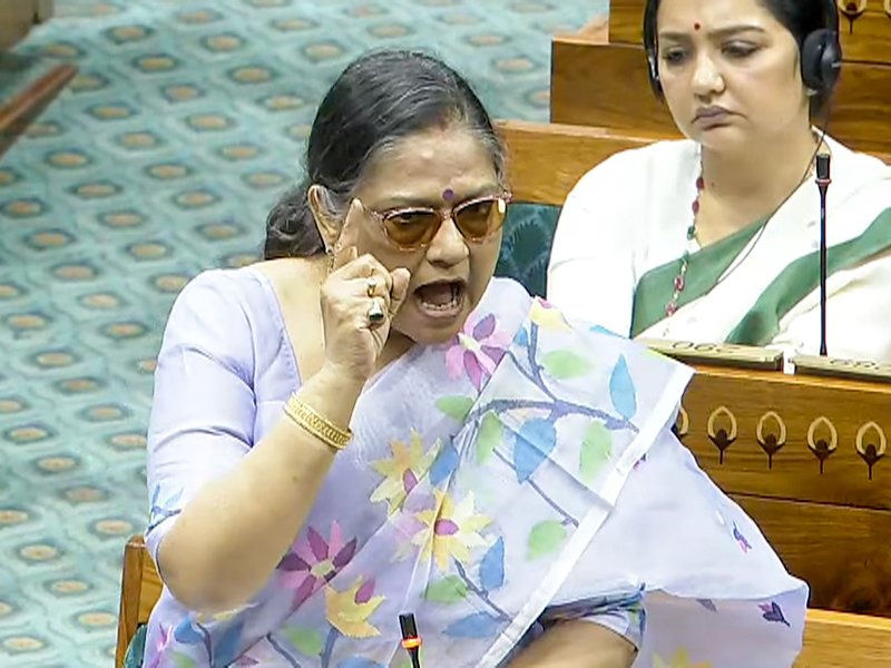 New Delhi: All India Trinamool Congress (AITC) MP Kakoli Ghosh Dastidar speaks in the Lok Sabha during the special sitting of the Budget Session 2026, participating in a debate on the Women’s Reservation Bill, at Parliament House in New Delhi on Thursday, April 16, 2026. (Photo: IANS/Sansad TV)