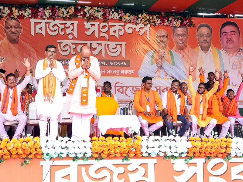 Birbhum: Uttar Pradesh Chief Minister Yogi Adityanath addresses a rally in support of BJP candidates ahead of West Bengal Assembly elections in Rampurhat of Birbhum district on Thursday, April 16, 2026. (Photo: IANS/X/@myogiadityanath)