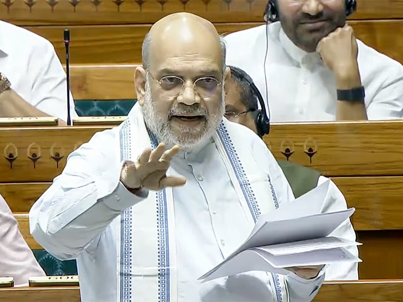 New Delhi: Union Home Minister Amit Shah speaks in the Lok Sabha during the special sitting of the Budget Session 2026, during a debate on the Women’s Reservation Bill and delimitation, in New Delhi on Friday, April 17, 2026. (Photo: IANS/Sansad TV)