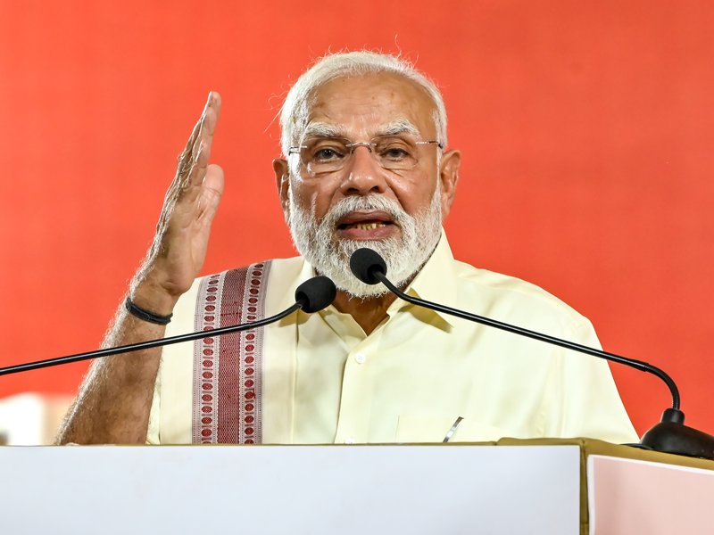 Coimbatore: Prime Minister Narendra Modi addresses supporters during an election rally ahead of Tamil Nadu Assembly elections in Coimbatore district on Saturday, April 18, 2026. (Photo: IANS)