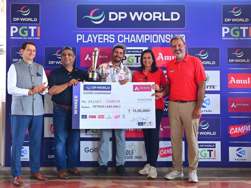 Akshay Sharma fires 64 to end five-year title drought in the Players Championship at the Classic Golf & Country Club in Nuh, Haryana, on Friday. Photo credit: PGTI
