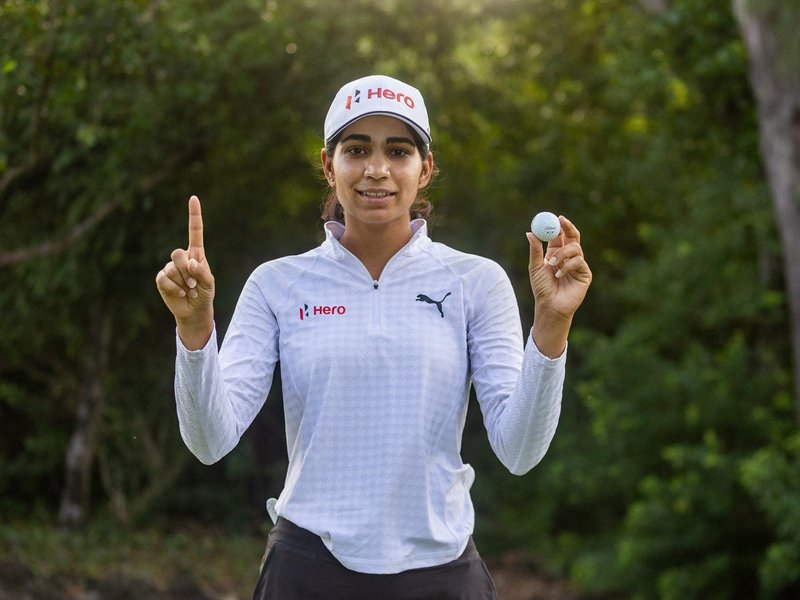 Diksha Dagar shines with stunning ace to make a strong opening in the MCB Ladies Classic in Port Louis, Mauritius, on Friday. Photo credit: www.golfxyz.in