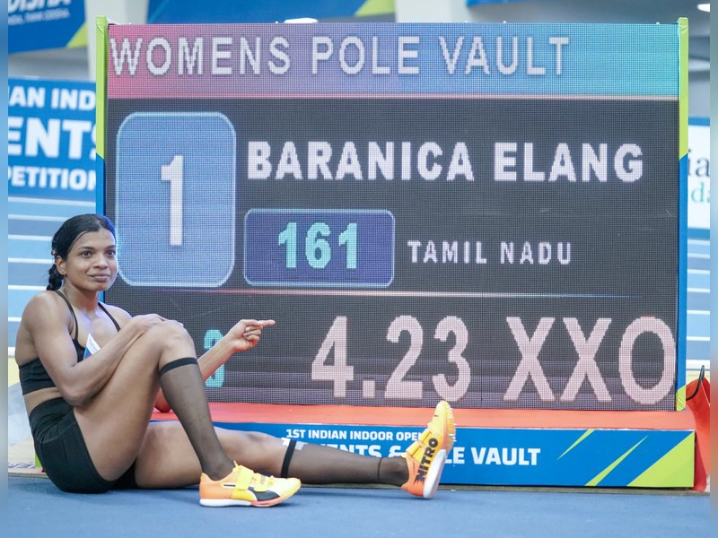 Baranica Elangovan betters national pole vault record in Bhubaneswar (Credit: AFI)