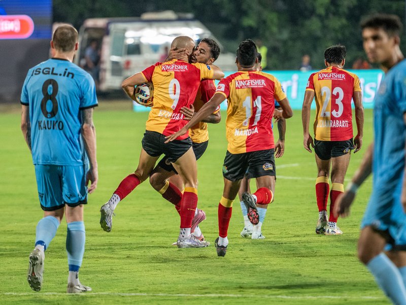 Substitutes Youssef Ezzejjari and Nandha Kumar inspire East Bengal to 2-1 comeback victory over Mumbai City FC in Indian Super League 2025-26 in Mumbai on Tuesday, Photo credit: AIFF 