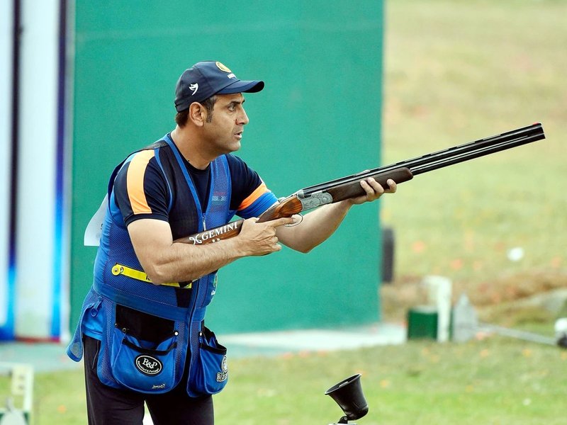 Shapath Bharadwaj hits two perfect series to finish Day One as best Indian shooter in the International Shooting Sports Federation (ISSF) World Cup Shotgun at the Asanov Shooting Club in Almaty, Kazakhstan. Photo credit: NRAI