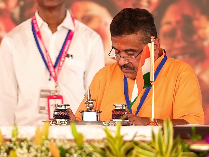 Kolkata: Suvendu Adhikari signs documents after taking the oath as West Bengal Chief Minister during a ceremony in Kolkata on Saturday, May 9, 2026. (Photo: IANS)