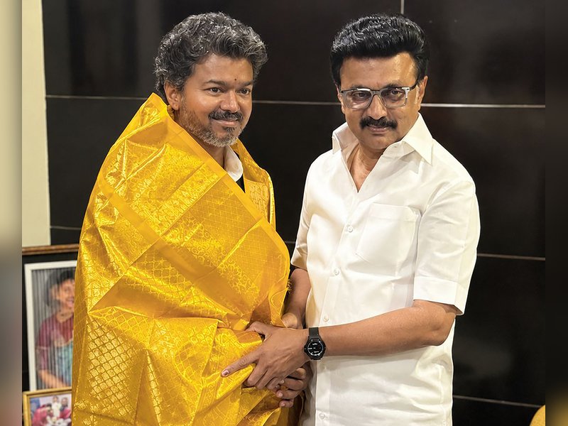 TN Chief Minister Vijay meets Stalin after taking oath as MLA