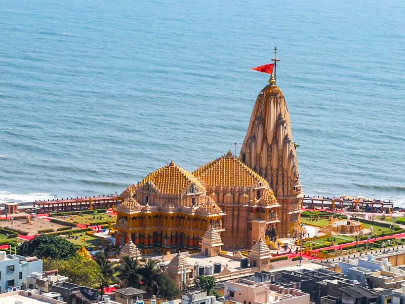 Gir Somnath: An aerial view of the Somnath Temple, one of the twelve Jyotirlingas, in Gir Somnath, Gujarat, on Monday, May 11, 2026. (Photo: IANS/@narendramodi)