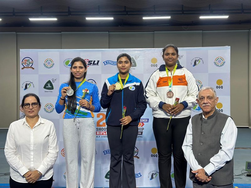 Nupur Kumrawat tops Women's 50m Rifle Prone event in the 24th Kumar Surendra Singh (KSS) Memorial Shooting Championship at the Madhya Pradesh State Shooting Academy in Bhopal. Photo credit: NRAI