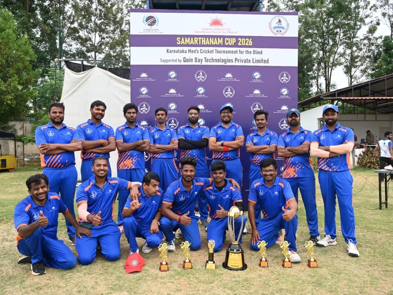 Samarthanam Bengaluru team lifts Karnataka menn’s cricket tournament for blind, defeat JSB Ramanagara by 35-run victory (Credit: CABI)