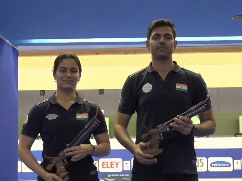 Manu Bhaker, Samrat Rana add silver in pistol mixed team as India ends second in medal tally in the International Shooting Sport Federation (ISSF) World Cup Rifle/Pistol in Munich on Saturday. Photo credit: NRAI
