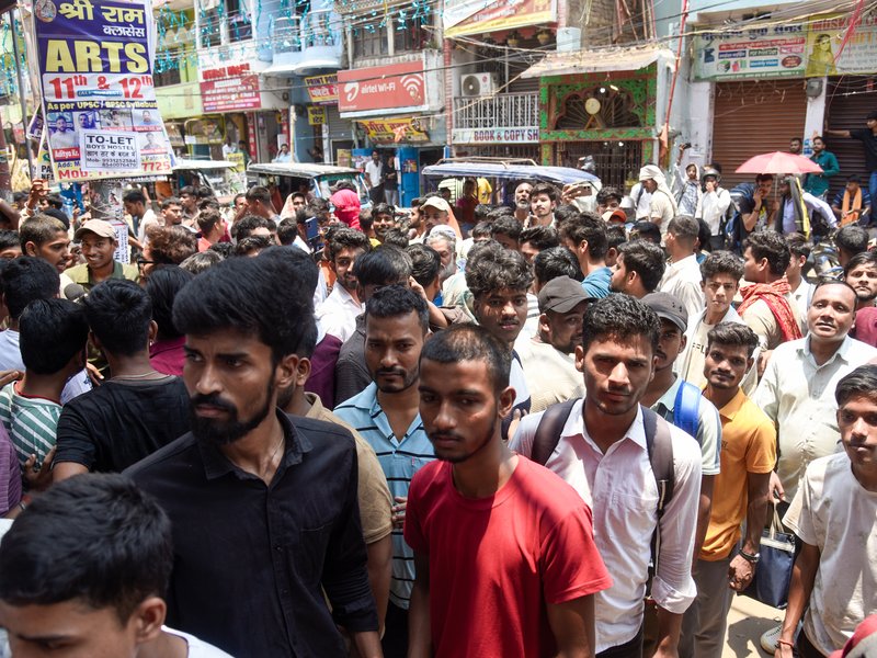 Patna: Students gather outside Tutor and YouTuber Faizal Khan's, popularly known as 'Khan Sir', coaching centre following a firing incident near the institute in the Musallahpur Haat area of Patna on Wednesday, June 3, 2026. A security guard was reportedly injured in the incident, and police launched an investigation into the matter. (Photo: IANS)