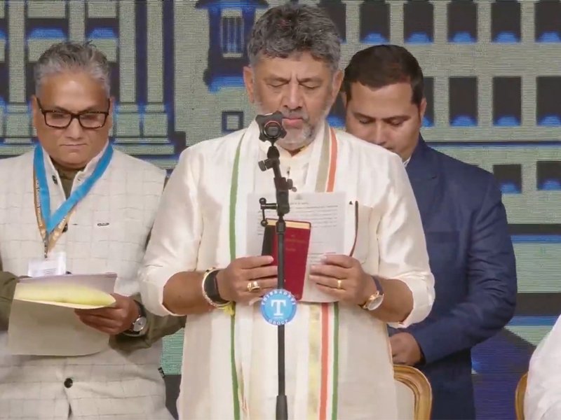 Bengaluru: D.K. Shivakumar takes the oath as Chief Minister of Karnataka during a ceremony at Lok Bhavan in Bengaluru on Wednesday, June 03, 2026. (Photo: IANS/Video Grab)