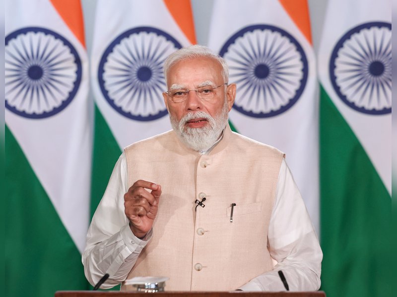 Ahmedabad: Prime Minister Narendra Modi addresses participants during the Yogasana World Championship via video conferencing, in Ahmedabad on Thursday, June 4, 2026. (Photo: IANS/PMO)