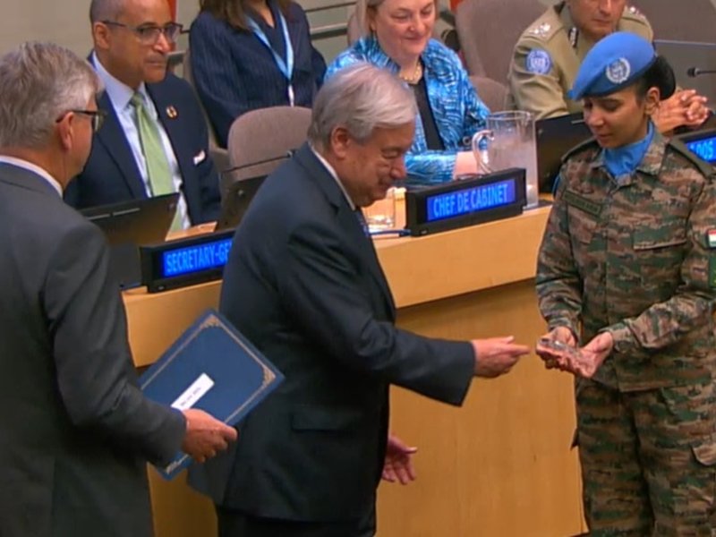 Indian woman combat helicopter pilot receives UN peacekeeping award (Photo: IANS)
