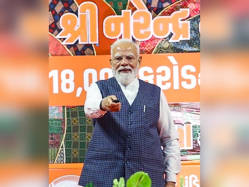 Surat: Prime Minister Narendra Modi lays the foundation stone and inaugurates various development projects during a public programme, in Surat on Friday, June 5, 2026. (Photo: IANS/PMO)