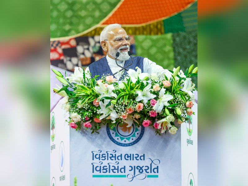 Surat: Prime Minister Narendra Modi addresses during the foundation stone laying and inauguration of various development projects, in Surat on Friday, June 5, 2026. (Photo: IANS/PMO)