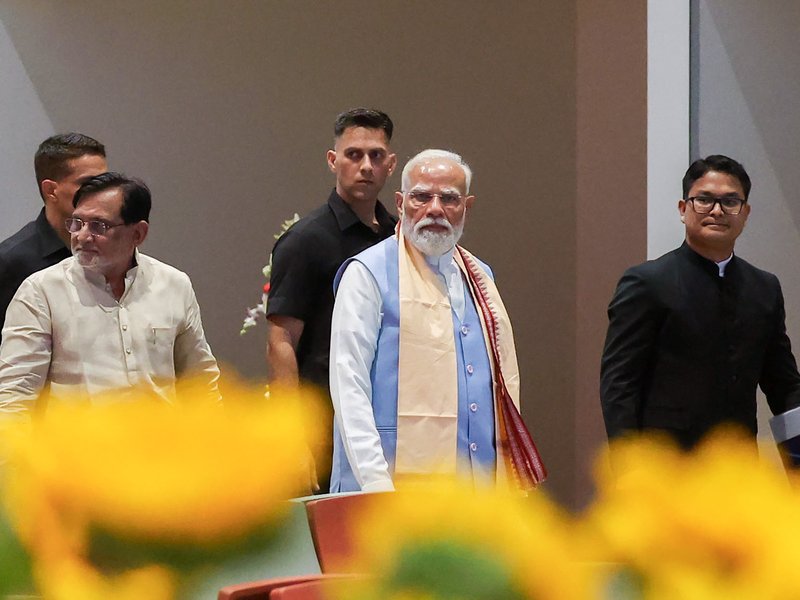 Daman: Prime Minister Narendra Modi walks along with Daman and Diu Administrator Praful Patel during the inauguration of the new terminal building of NAMO Airport, in Daman on Friday, June 5, 2026. (Photo: IANS/PMO)
