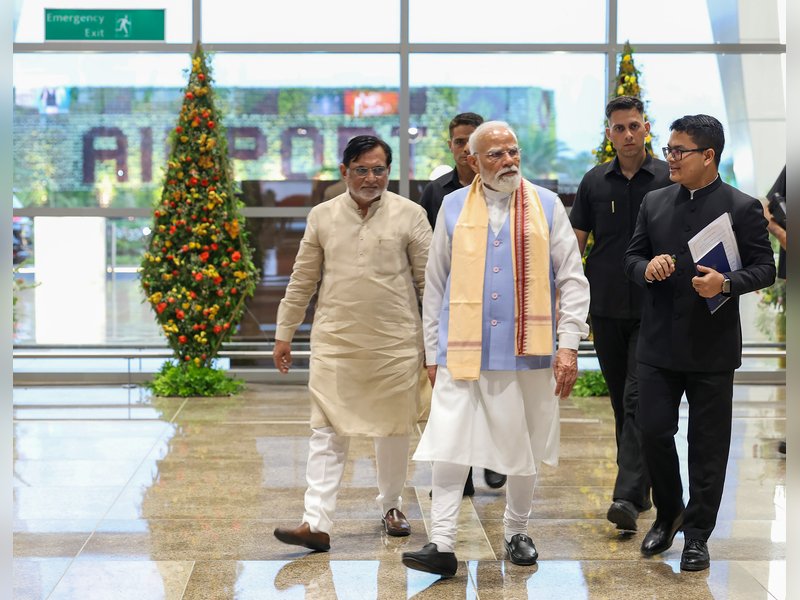 Daman: Prime Minister Narendra Modi walks along with Daman and Diu Administrator Praful Patel during the inauguration of the new terminal building of NAMO Airport, in Daman on Friday, June 5, 2026. (Photo: IANS/PMO)